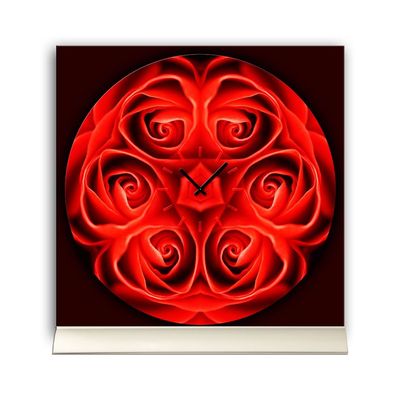 Tischuhr 30cmx30cm inkl. Alu-Ständer -modernes Design rote Rosen geräuschloses ...
