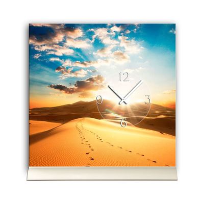 Tischuhr 30cmx30cm inkl. Alu-Ständer- Landschaftsbild Wüste Sonne geräuschloses ...