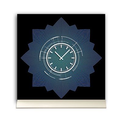 Tischuhr 30cmx30cm inkl. Alu-Ständer -abstraktes Design Stern blau schwarz geräus...