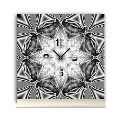 Tischuhr 30cmx30cm inkl. Alu-Ständer -abstraktes Design Kaleidoskop Stern grau ...