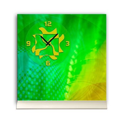 Tischuhr 30cmx30cm inkl. Alu-Ständer -abstraktes Design grün gelb geräuschloses ...