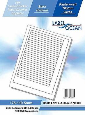 LabelOcean LO-0025-D-70-100, 2500 Etiketten, 175x10 mm, 100 Blatt DIN A4, 70g/ qm