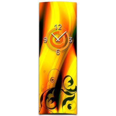 Wanduhr XXL 3D Optik Dixtime abstrakt orange 30x90 cm hochkant leises Uhrwerk GL-022H