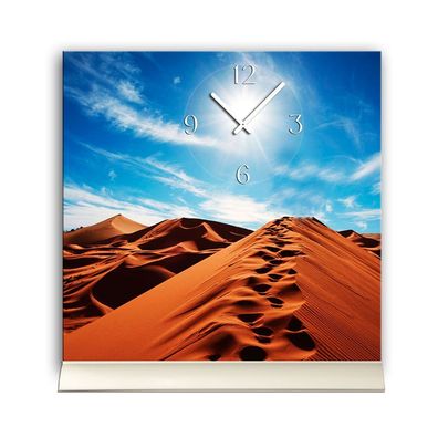 Tischuhr 30cmx30cm inkl. Alu-Ständer -modernes Design Landschaft Wüste geräuschlos...