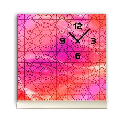 Tischuhr 30cmx30cm inkl. Alu-Ständer -modernes Design pink rot geräuschloses Quarz...