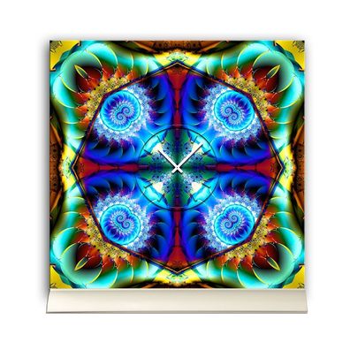 Tischuhr 30cmx30cm inkl. Alu-Ständer -abstraktes Design Kaleidoskop Fraktal bunt ...