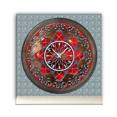 Tischuhr 30cmx30cm inkl. Alu-Ständer -antikes Design Artefakt rot Mittelalter ...