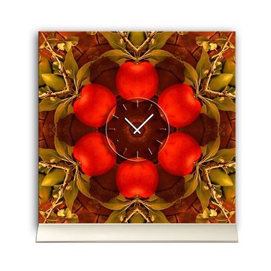 Tischuhr 30cmx30cm inkl. Alu-Ständer -modernes Design Apfel Kaleidoskop geräuschlo...
