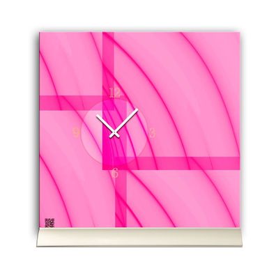 Tischuhr 30cmx30cm inkl. Alu-Ständer -abstraktes Design rosa pink geräuschloses ...