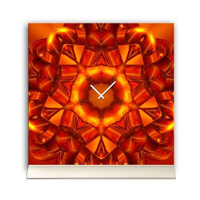 Tischuhr 30cmx30cm inkl. Alu-Ständer -modernes Design Kaleidoskop rot orange ...
