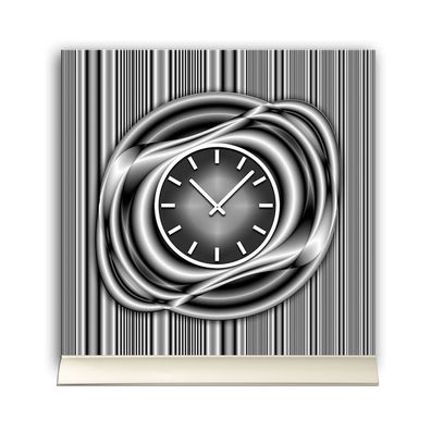 Tischuhr 30cmx30cm inkl. Alu-Ständer -abstraktes Design schwarz grau geräuschlose...