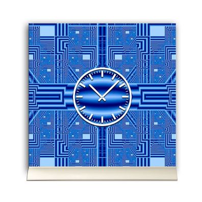 Tischuhr 30cmx30cm inkl. Alu-Ständer -grafisches Design PC Optik blau geräuschlos...
