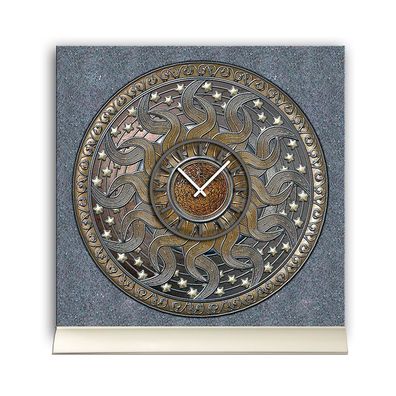 Tischuhr 30cmx30cm inkl. Alu-Ständer -antikes Design Bronze Artefakt Astro Sterne ...