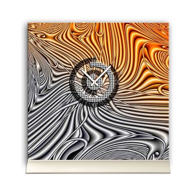 Tischuhr 30cmx30cm inkl. Alu-Ständer- abstraktes Design grau orange geräuschloses ...
