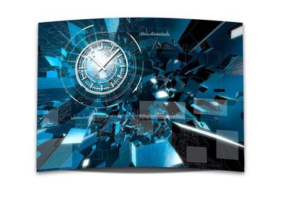 Wanduhr XXL 3D Optik Dixtime abstrakt blau Fragmente 50x70 cm leises Uhrwerk GR-002