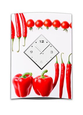 Wanduhr XXL 3D Optik Dixtime Tomate Paprika Chili 50x70 cm leises Uhrwerk GR-036