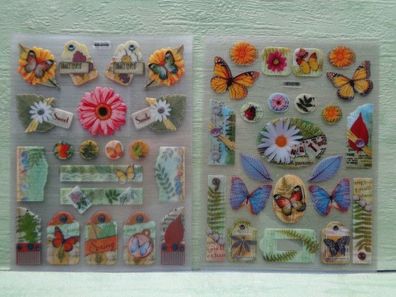 Folien-Stickerbogen Motive Bordüren Blumen Natur Schmetterling Libelle....