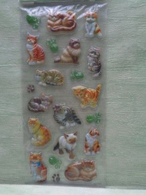 geprägte 3D Stickerbogen fröhliche süsse Katzen Tiere