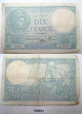 Banknote 10 Franc Frankreich 1939