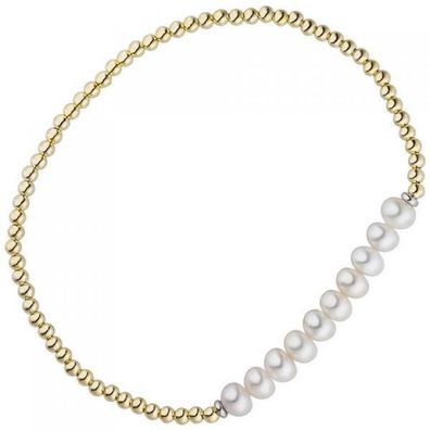 Armband 925 Silber gold vergoldet 10 Süßwasser Perlen flexibel