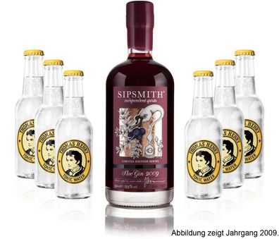 Gin Tonic Set - Sipsmith Sloe Gin (Jahrgang 2015) 0,5l (29% Vol) + 6x Thomas He