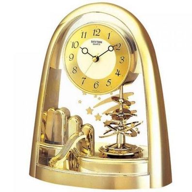 Rhythm 7607/9 Tischuhr Quarz analog mit Drehpendel golden