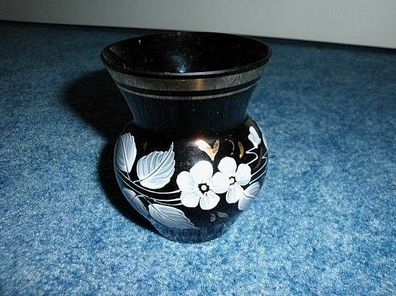 wunderschöne alte Vase mit emailmalerei-schwarz/ weiß/ gold-60er Jahre