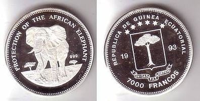 7000 Francos Silber Münze Republik Äquatorial Guinea 1993