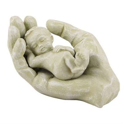 Aufstellfigur Skulptur In seiner Hand hell Sandfarben Baby Geschenk Taufe Geburt