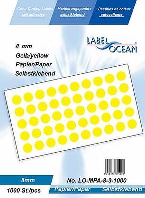 1000 Markierungspunkte, 8mm, Papier, gelb von LabelOcean