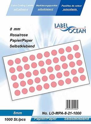 1000 Markierungspunkte, 8mm, Papier, rosa von LabelOcean