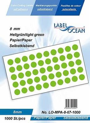 1000 Markierungspunkte, 8mm, Papier, hellgrün von LabelOcean