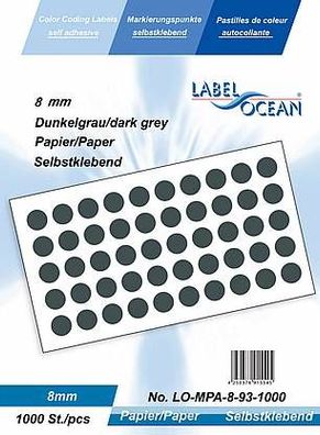 1000 Markierungspunkte, 8mm, Papier, dunkelgrau von LabelOcean