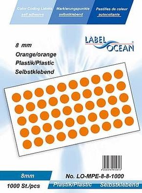 1000 Markierungspunkte, 8mm, Plastik, orange von LabelOcean