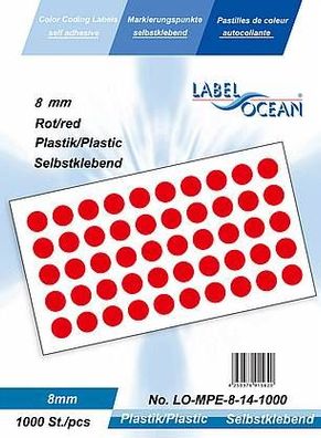 1000 Markierungspunkte, 8mm, Plastik, rot von LabelOcean