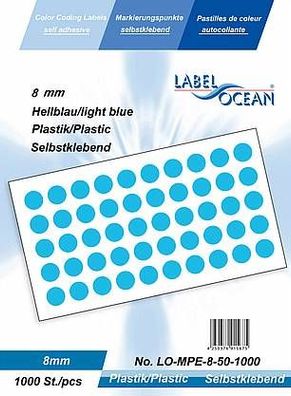 1000 Markierungspunkte, 8mm, Plastik, hellblau von LabelOcean
