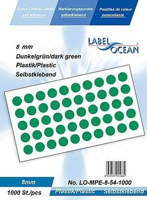 1000 Markierungspunkte, 8mm, Plastik, dunkelgrün von LabelOcean