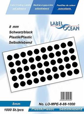 1000 Markierungspunkte, 8mm, Plastik, schwarz von LabelOcean