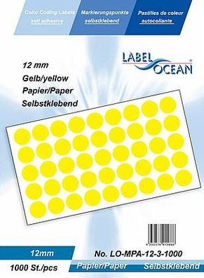 1000 Markierungspunkte, 12mm, Papier, gelb von LabelOcean
