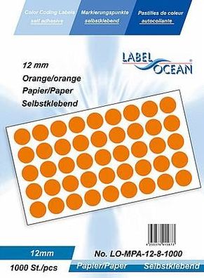 1000 Markierungspunkte, 12mm, Papier, orange von LabelOcean