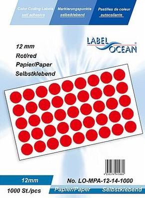 1000 Markierungspunkte, 12mm, Papier, rot von LabelOcean