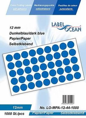 1000 Markierungspunkte, 12mm, Papier, dunkelblau von LabelOcean