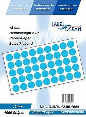 1000 Markierungspunkte, 12mm, Papier, hellblau von LabelOcean