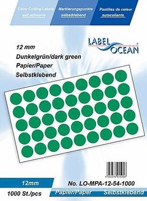 1000 Markierungspunkte, 12mm, Papier, dunkelgrün von LabelOcean