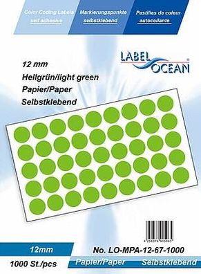 1000 Markierungspunkte, 12mm, Papier, hellgrün von LabelOcean