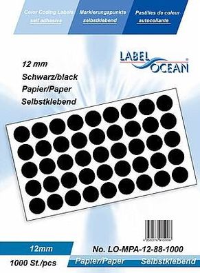 1000 Markierungspunkte, 12mm, Papier, schwarz von LabelOcean