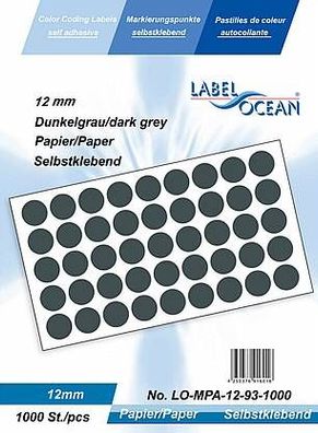 1000 Markierungspunkte, 12mm, Papier, dunkelgrau von LabelOcean