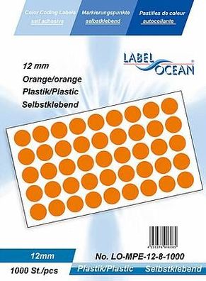 1000 Markierungspunkte, 12mm, Plastik, orange von LabelOcean