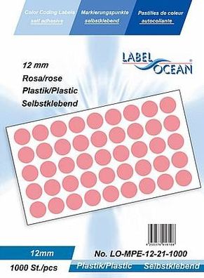 1000 Markierungspunkte, 12mm, Plastik, rosa von LabelOcean