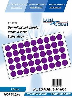 1000 Markierungspunkte, 12mm, Plastik, dunkellila von LabelOcean